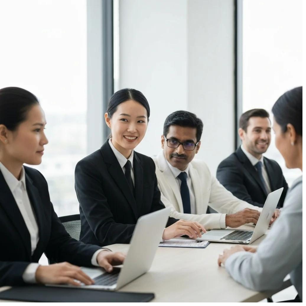 Agents meeting around a table in a bright office